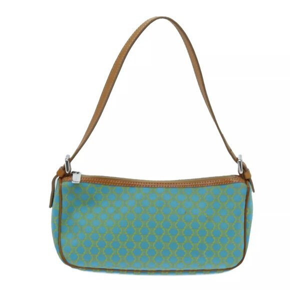 CELINE Macadam Canvas Accessory Pouch Light Blue Yellow Brown Auth - Picture 4 of 16